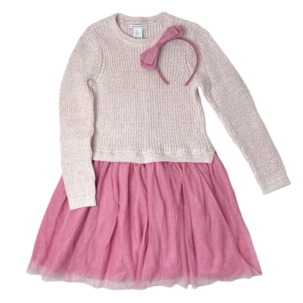 Cupcakes & Cashmere Sparkle Tulle Sweater Dress & Haedband Pink 9